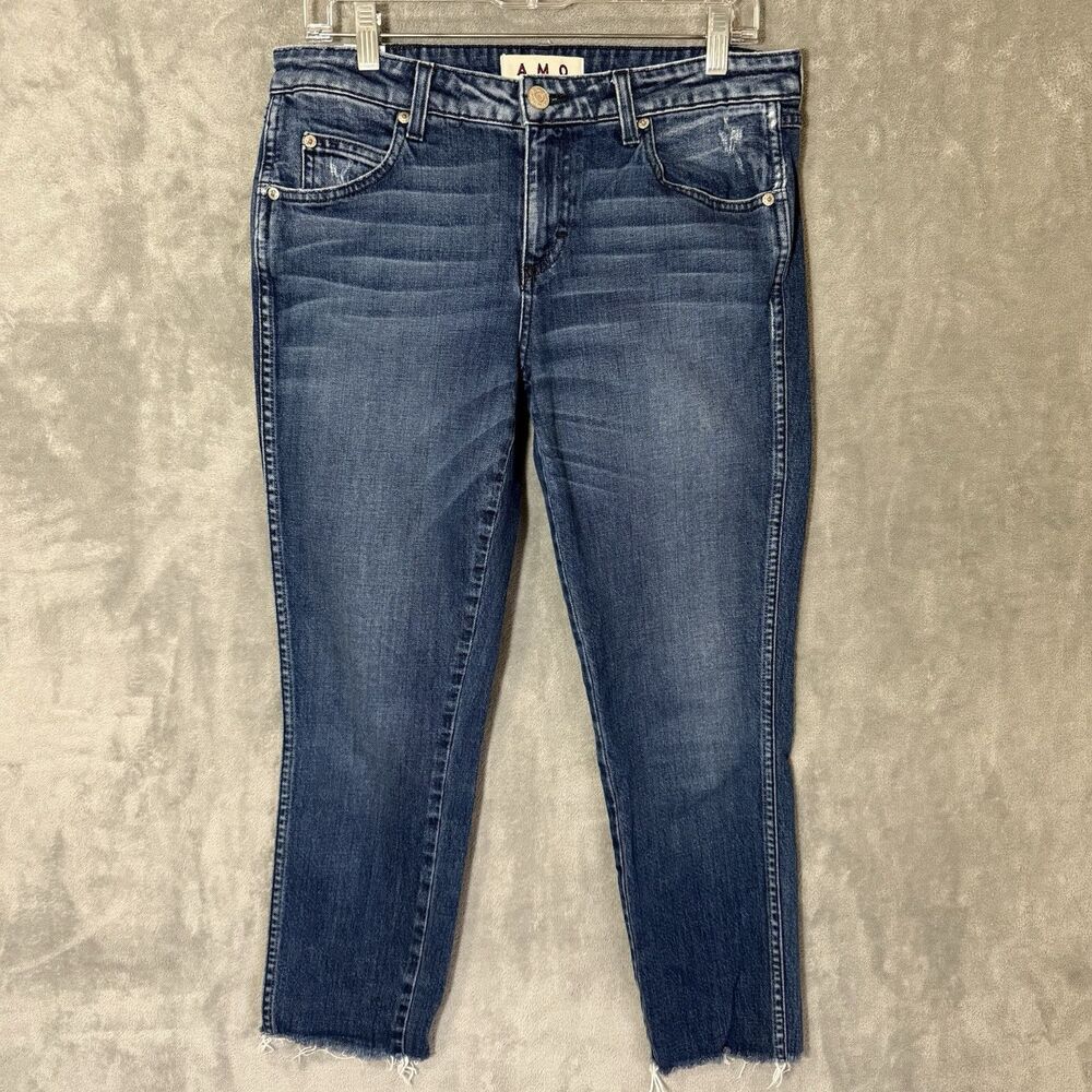 AMO Blue Jeans Women 29 Stix Crop Sweet Heart 29x25 Raw Hem Stretch Designer